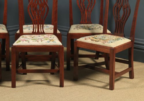 fig 5. Antique English Set of Six 6 Georgian Mahogany & Tapestry Dining Chairs (Circa 1790)