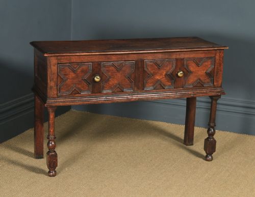 fig 1. Antique English Victorian Jacobean Style Oak Geometric Dresser Base Sideboard (Circa 1870)