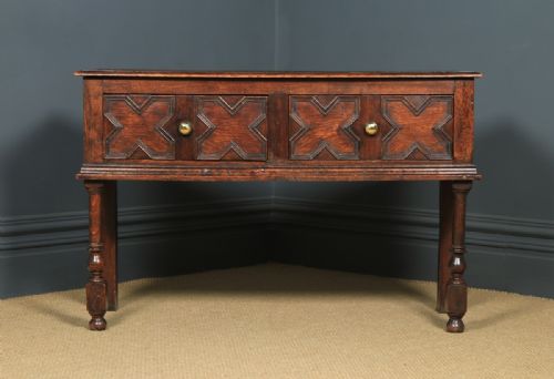 fig 2. Antique English Victorian Jacobean Style Oak Geometric Dresser Base Sideboard (Circa 1870)