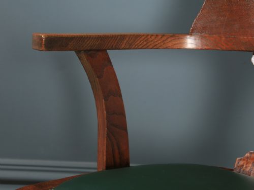fig 4. Antique English Edwardian Oak & Green Leather Revolving Office Desk Arm Chair (Circa 1910)