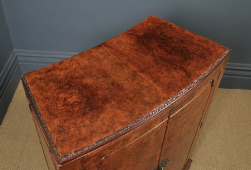 fig 2. Antique English Art Deco Burr Walnut Folding Cocktail Bar Drinks Bow Front Cabinet (Circa 1930)