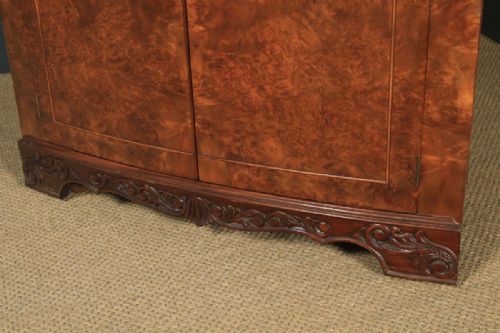 fig 3. Antique English Art Deco Burr Walnut Folding Cocktail Bar Drinks Bow Front Cabinet (Circa 1930)