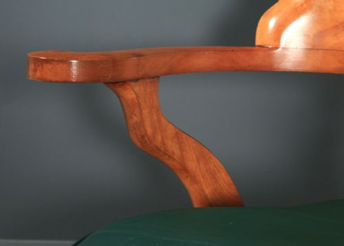fig 4. Antique English Victorian Birch & Green Leather Revolving Office Desk Arm Chair (Circa 1880)