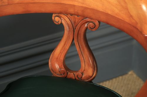 fig 6. Antique English Victorian Birch & Green Leather Revolving Office Desk Arm Chair (Circa 1880)
