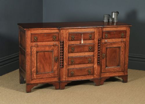 Antique Welsh Anglesey Breakfront Georgian Oak, Mahogany & Fruitwood Side Board Dresser Base (Circa 1820)