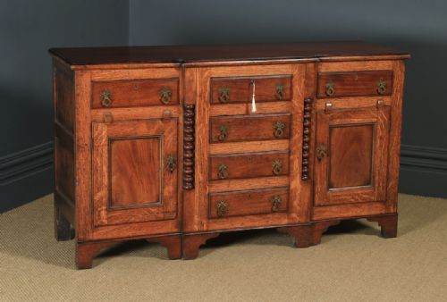 fig 1. Antique Welsh Anglesey Breakfront Georgian Oak, Mahogany & Fruitwood Side board Dresser Base (Circa 1820)
