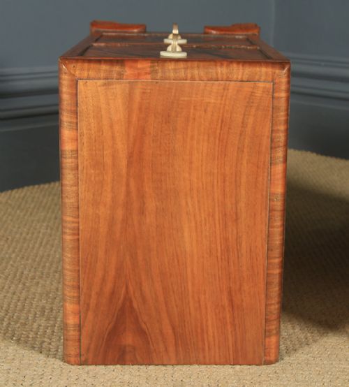 fig 2. Antique Pair of English Art Deco Figured Walnut Bedside Chest Tables Nightstands (Circa 1930)