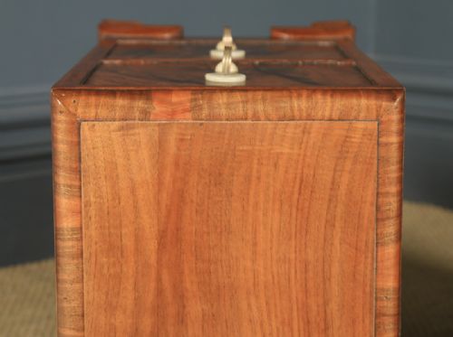 fig 3. Antique Pair of English Art Deco Figured Walnut Bedside Chest Tables Nightstands (Circa 1930)