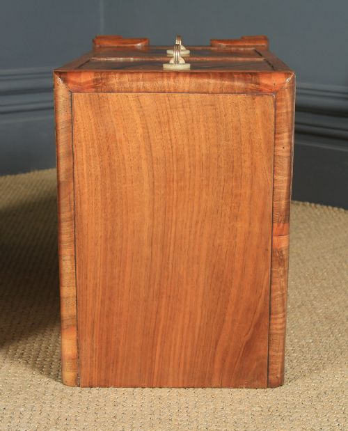 fig 4. Antique Pair of English Art Deco Figured Walnut Bedside Chest Tables Nightstands (Circa 1930)