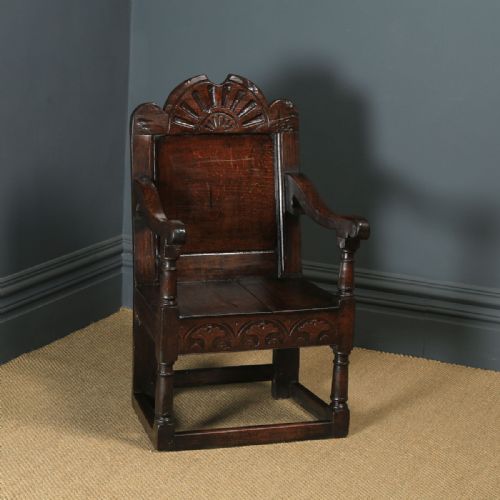Antique English 17th Century Solid Oak Joined Wainscot Hall Arm Chair (Circa 1680)