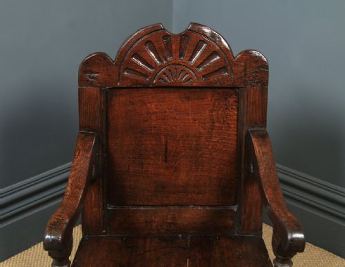 fig 4. Antique English 17th Century Solid Oak Joined Wainscot Hall Arm Chair (Circa 1680)