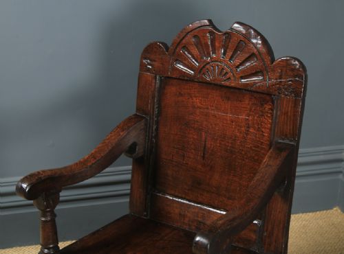 fig 5. Antique English 17th Century Solid Oak Joined Wainscot Hall Arm Chair (Circa 1680)