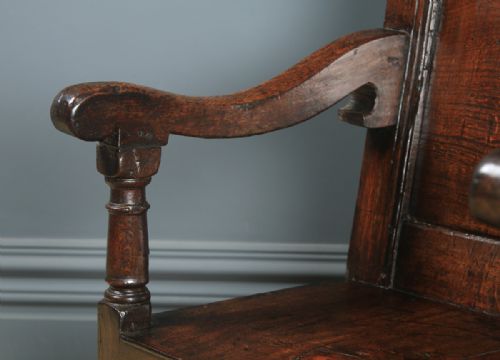 fig 7. Antique English 17th Century Solid Oak Joined Wainscot Hall Arm Chair (Circa 1680)