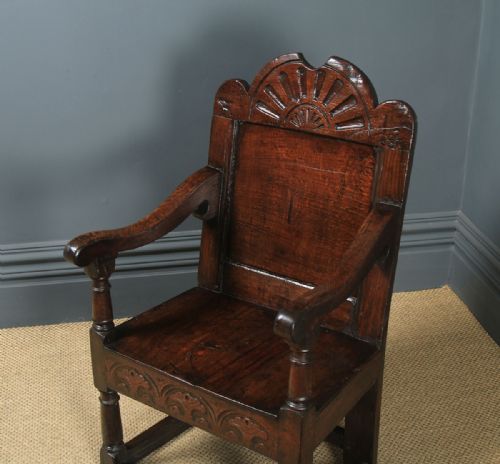 fig 2. Antique English 17th Century Solid Oak Joined Wainscot Hall Arm Chair (Circa 1680)