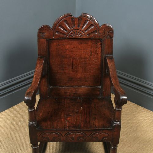 fig 3. Antique English 17th Century Solid Oak Joined Wainscot Hall Arm Chair (Circa 1680)