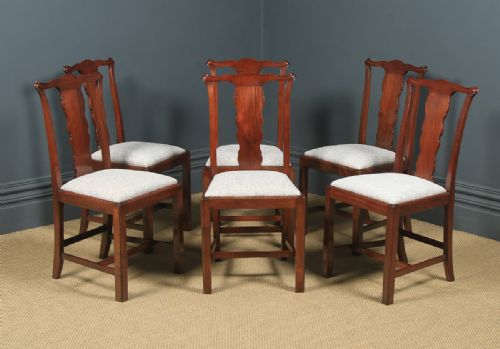 Antique English Set of Six 6 Georgian Style Victorian Mahogany Dining Chairs (Circa 1880)