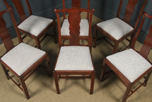 fig 3. Antique English Set of Six 6 Georgian Style Victorian Mahogany Dining Chairs (Circa 1880)