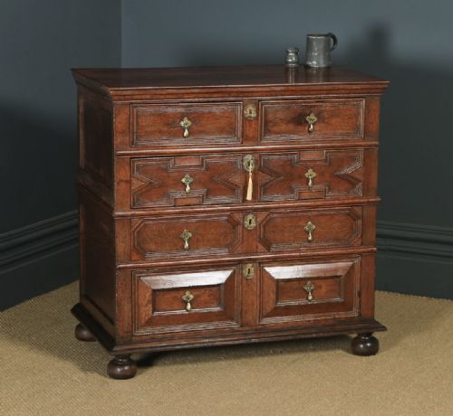 Antique English 17th Century William & Mary Oak Geometric Two Part Chest of Drawers (Circa 1690)