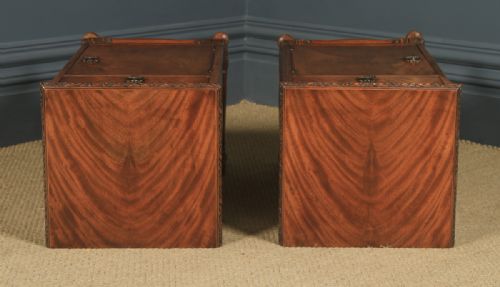fig 2. Antique Pair of English Queen Anne Style Flame Mahogany Bedside Cupboards Nightstands (Circa 1930)