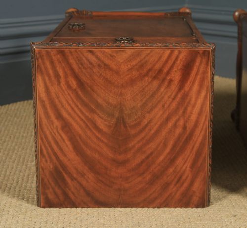 fig 3. Antique Pair of English Queen Anne Style Flame Mahogany Bedside Cupboards Nightstands (Circa 1930)