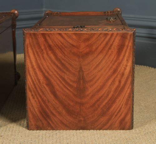 fig 4. Antique Pair of English Queen Anne Style Flame Mahogany Bedside Cupboards Nightstands (Circa 1930)