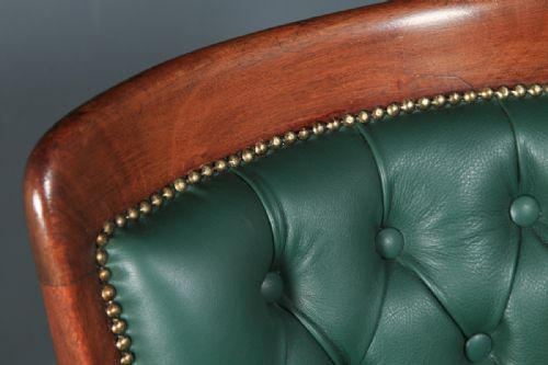 fig 2. Antique English Victorian Mahogany & Oak Green Leather Revolving Office Desk Arm Chair (Circa 1890)