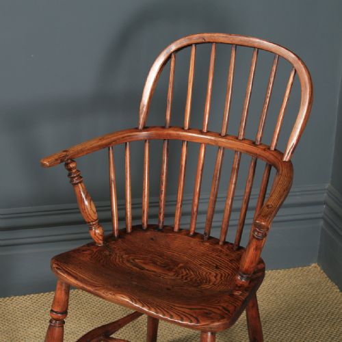 fig 2. Antique English Single Victorian Ash & Elm Windsor Stick & Hoop Back Kitchen Dining Arm Chair (Circa 1840)