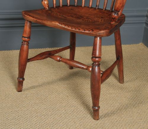 fig 4. Antique English Single Victorian Ash & Elm Windsor Stick & Hoop Back Kitchen Dining Arm Chair (Circa 1840)