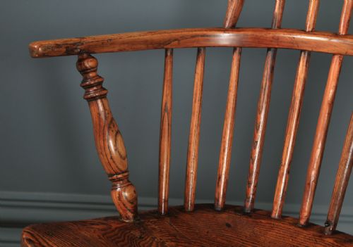 fig 5. Antique English Single Victorian Ash & Elm Windsor Stick & Hoop Back Kitchen Dining Arm Chair (Circa 1840)