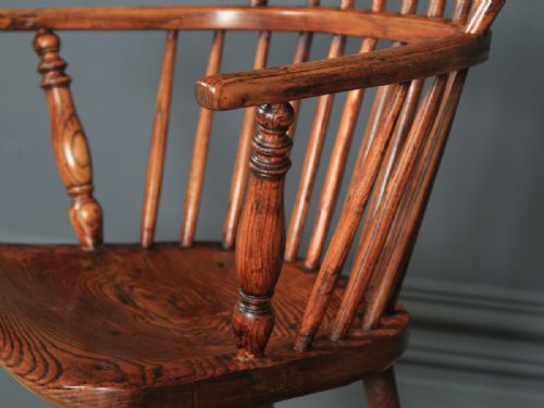 fig 6. Antique English Single Victorian Ash & Elm Windsor Stick & Hoop Back Kitchen Dining Arm Chair (Circa 1840)