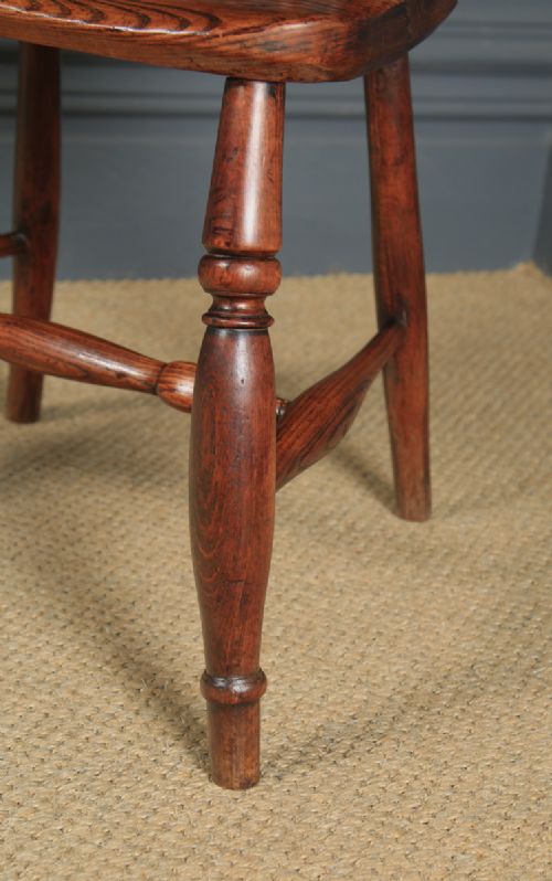 fig 7. Antique English Single Victorian Ash & Elm Windsor Stick & Hoop Back Kitchen Dining Arm Chair (Circa 1840)