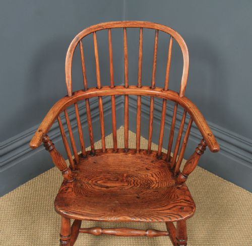 fig 8. Antique English Single Victorian Ash & Elm Windsor Stick & Hoop Back Kitchen Dining Arm Chair (Circa 1840)