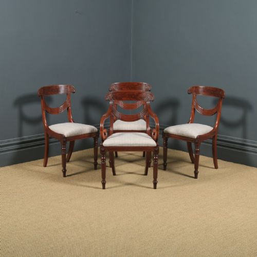 Antique English Georgian Regency Set of Four 4 Mahogany Trafalgar Dining Chairs (Circa 1820)