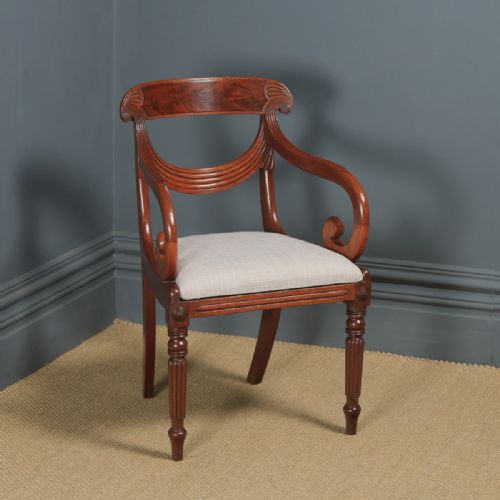Antique English Georgian Regency Mahogany Trafalgar Open Office Desk / Dining Arm Chair (Circa 1820)