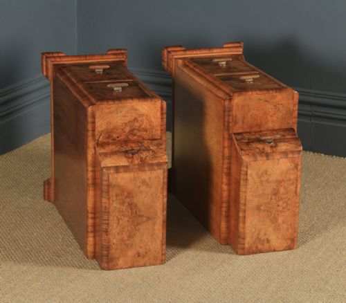 fig 4. Antique English Pair of Art Deco Burr Walnut Bedside Chests (Circa 1930)