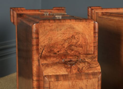 fig 5. Antique English Pair of Art Deco Burr Walnut Bedside Chests (Circa 1930)