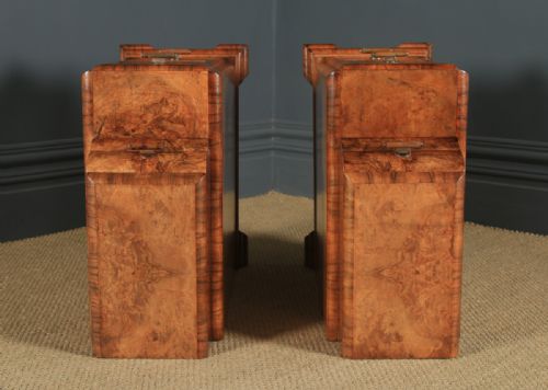 fig 6. Antique English Pair of Art Deco Burr Walnut Bedside Chests (Circa 1930)