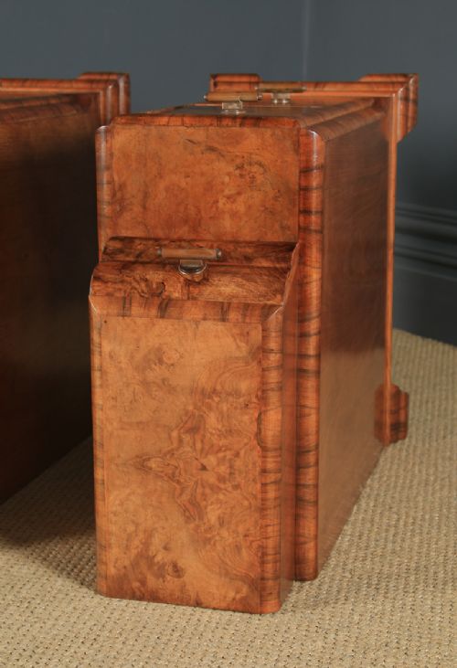 fig 7. Antique English Pair of Art Deco Burr Walnut Bedside Chests (Circa 1930)