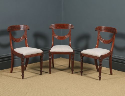 Antique English Georgian Regency Set of Three 3 Mahogany Trafalgar Dining Chairs (Circa 1820)