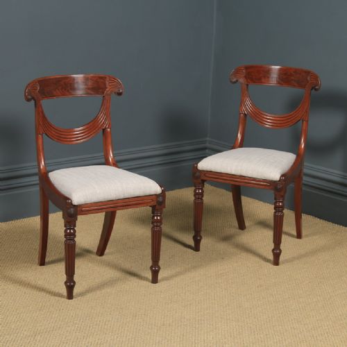Antique English Georgian Regency Pair Two Mahogany Trafalgar Dining Chairs (Circa 1820)