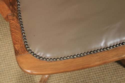 fig 5. Antique English Edwardian Oak & Tan Brown Leather Revolving Office Desk Arm Chair (Circa 1910)