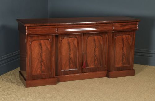 Antique English Victorian Flame Mahogany Four Door Sideboard Chiffonier Cabinet (Circa 1840)