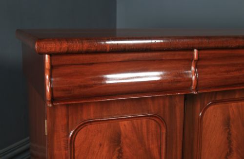 fig 3. Antique English Victorian Flame Mahogany Four Door Sideboard Chiffonier Cabinet (Circa 1840)