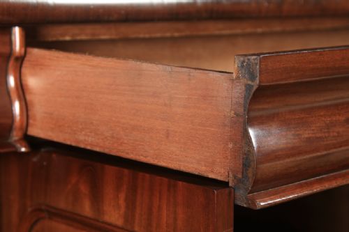 fig 6. Antique English Victorian Flame Mahogany Four Door Sideboard Chiffonier Cabinet (Circa 1840)