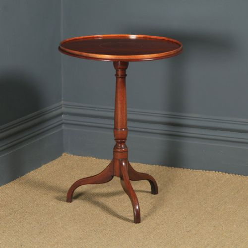 Small Antique English Georgian Mahogany Inlaid Tripod Circular Pedestal Wine Table (Circa 1810)