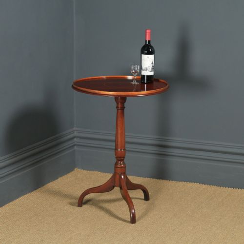 fig 1. Small Antique English Georgian Mahogany Inlaid Tripod Circular Pedestal Wine Table (Circa 1810)