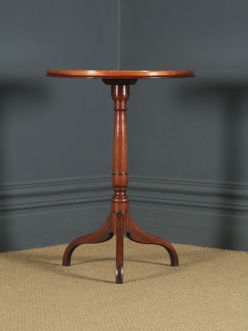 fig 2. Small Antique English Georgian Mahogany Inlaid Tripod Circular Pedestal Wine Table (Circa 1810)