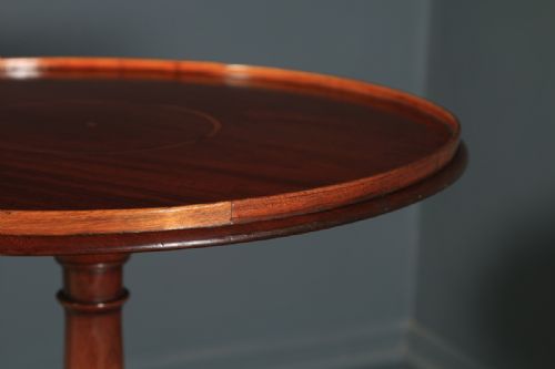 fig 3. Small Antique English Georgian Mahogany Inlaid Tripod Circular Pedestal Wine Table (Circa 1810)