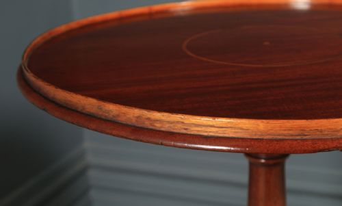 fig 4. Small Antique English Georgian Mahogany Inlaid Tripod Circular Pedestal Wine Table (Circa 1810)