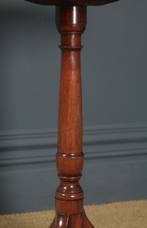 fig 5. Small Antique English Georgian Mahogany Inlaid Tripod Circular Pedestal Wine Table (Circa 1810)